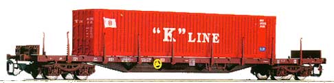 Container car Rgs loaded with "K-Line" container<br /><a href='images/pictures/Tillig/15501.jpg' target='_blank'>Full size image</a>
